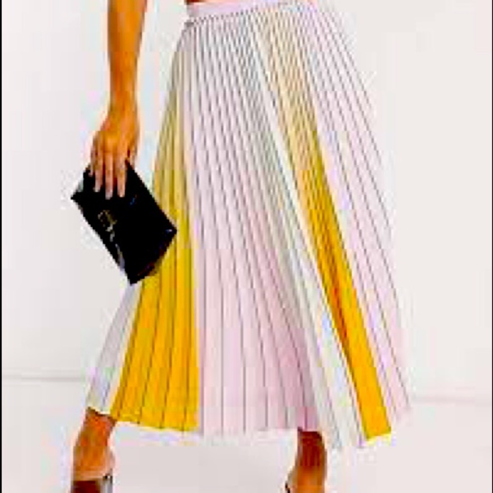NEW WITH TAGS TED BAKER OMBRE PLEADED SKIRT NOVIIA TB. SIZE 0, PINK, YELLOW